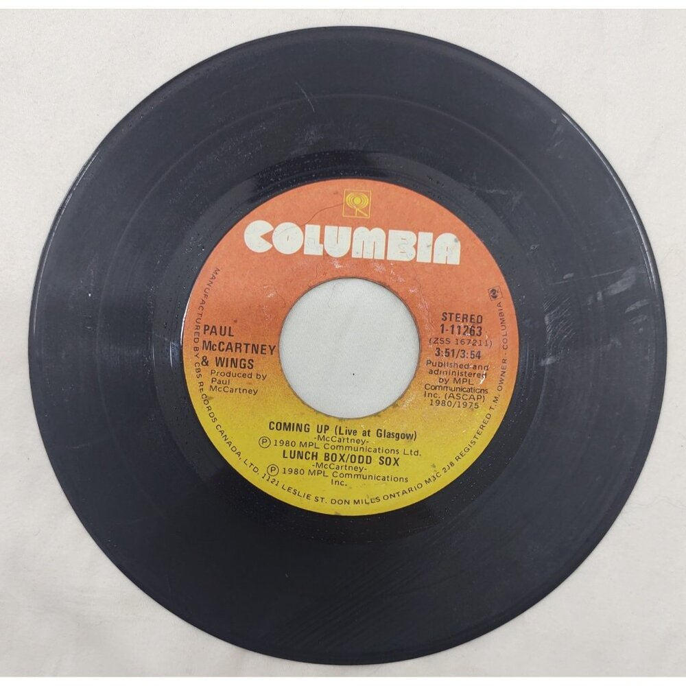 Paul McCartney – Coming Up 7” Vinyl Single Columbia 1-11263 Canada 1980